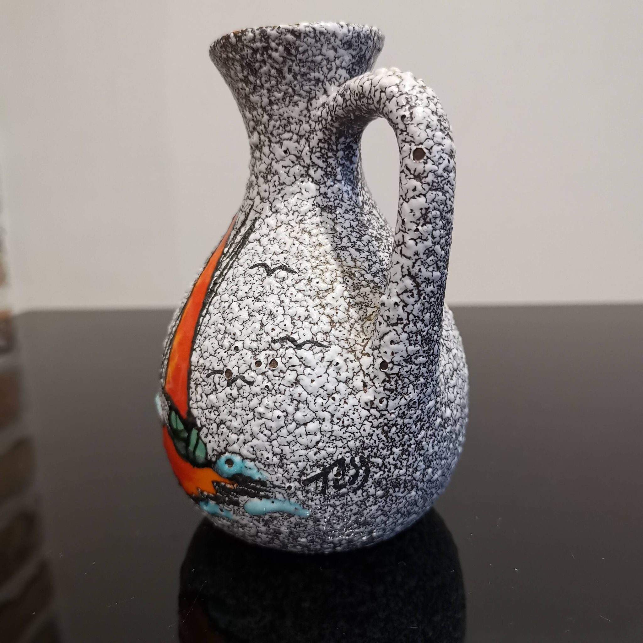 Small vase or jug fat lava Vallauris signed Tess