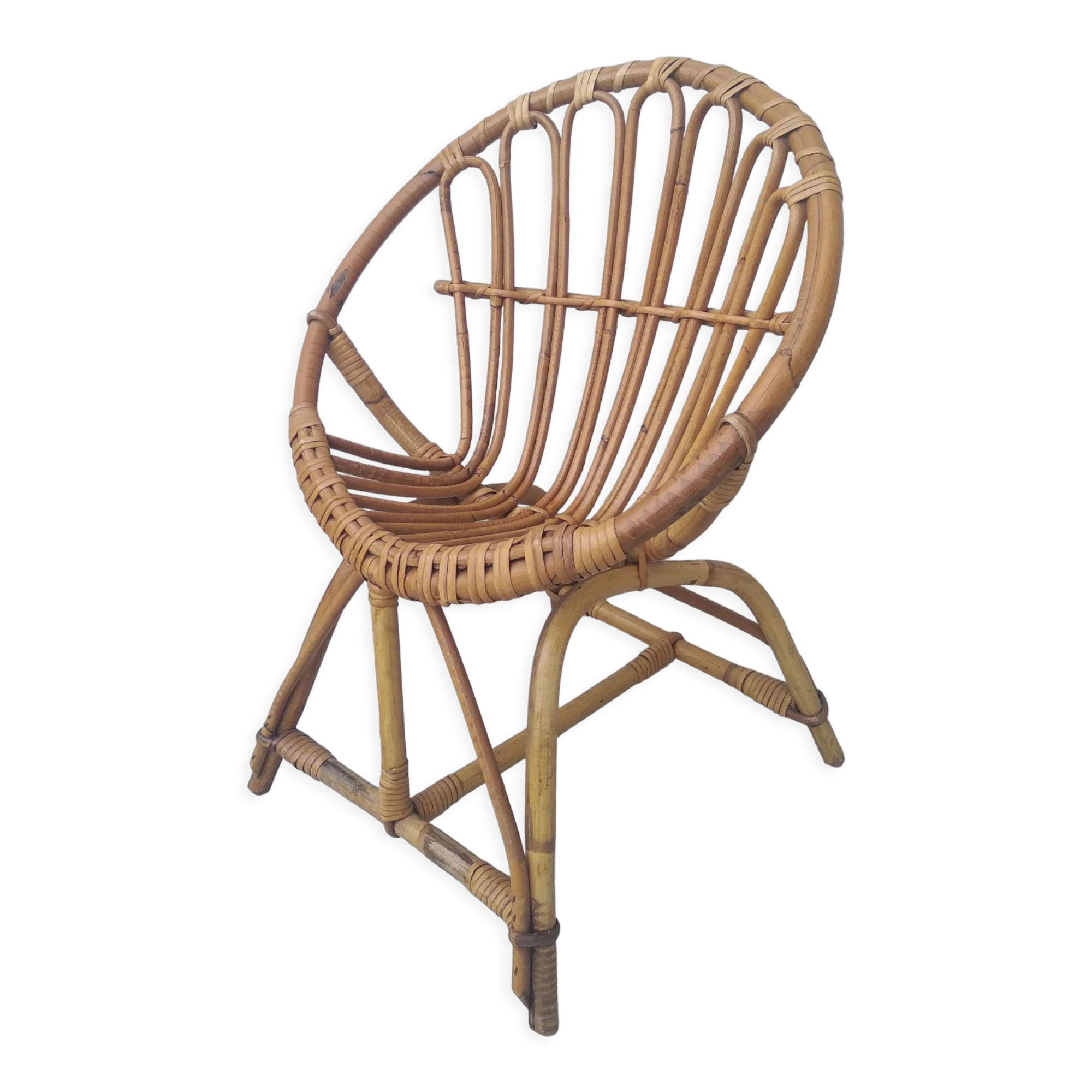 Rattan shell armchair for children 60s