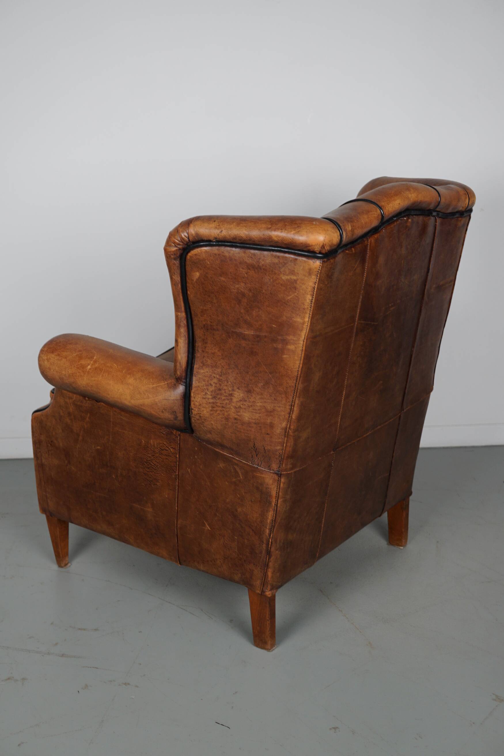Fauteuil hollandais vintage en cuir cognac