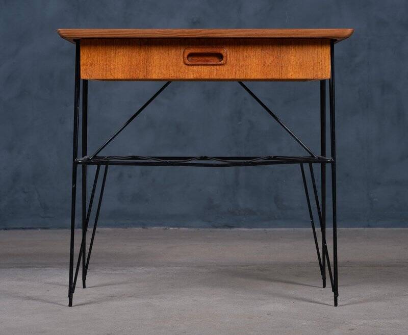 Mid-Century Modern Danish Teak Bedside Table with Metal Frame, 1960s