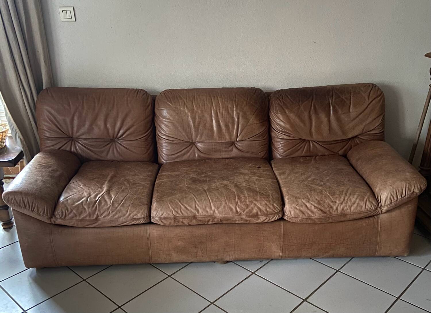 3-seater cognac leather sofa