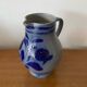 Antique Blue Stoneware Pitcher Deco Flowers 2 Liters Vintage
