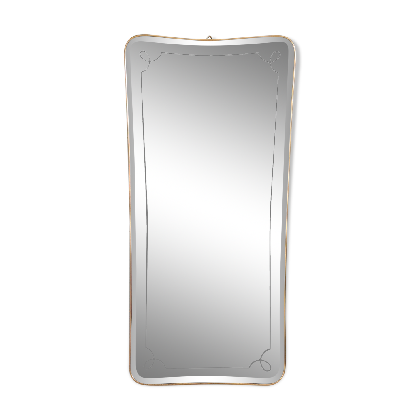 Miroir en laiton du milieu du siècle avec bords biseautés, années 1950 - 114x56cm