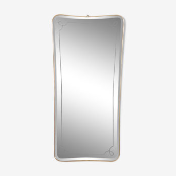 French mid-century brass mirror with beveled edges, 1950s