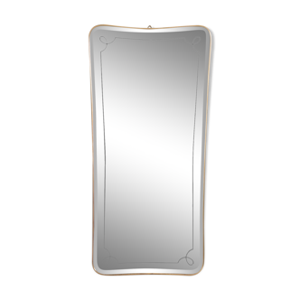 French mid-century brass mirror with beveled edges, 1950s