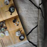 Moroccan handmade kilim pouf - 100% wool and cotton - black and white Beni Ourain style