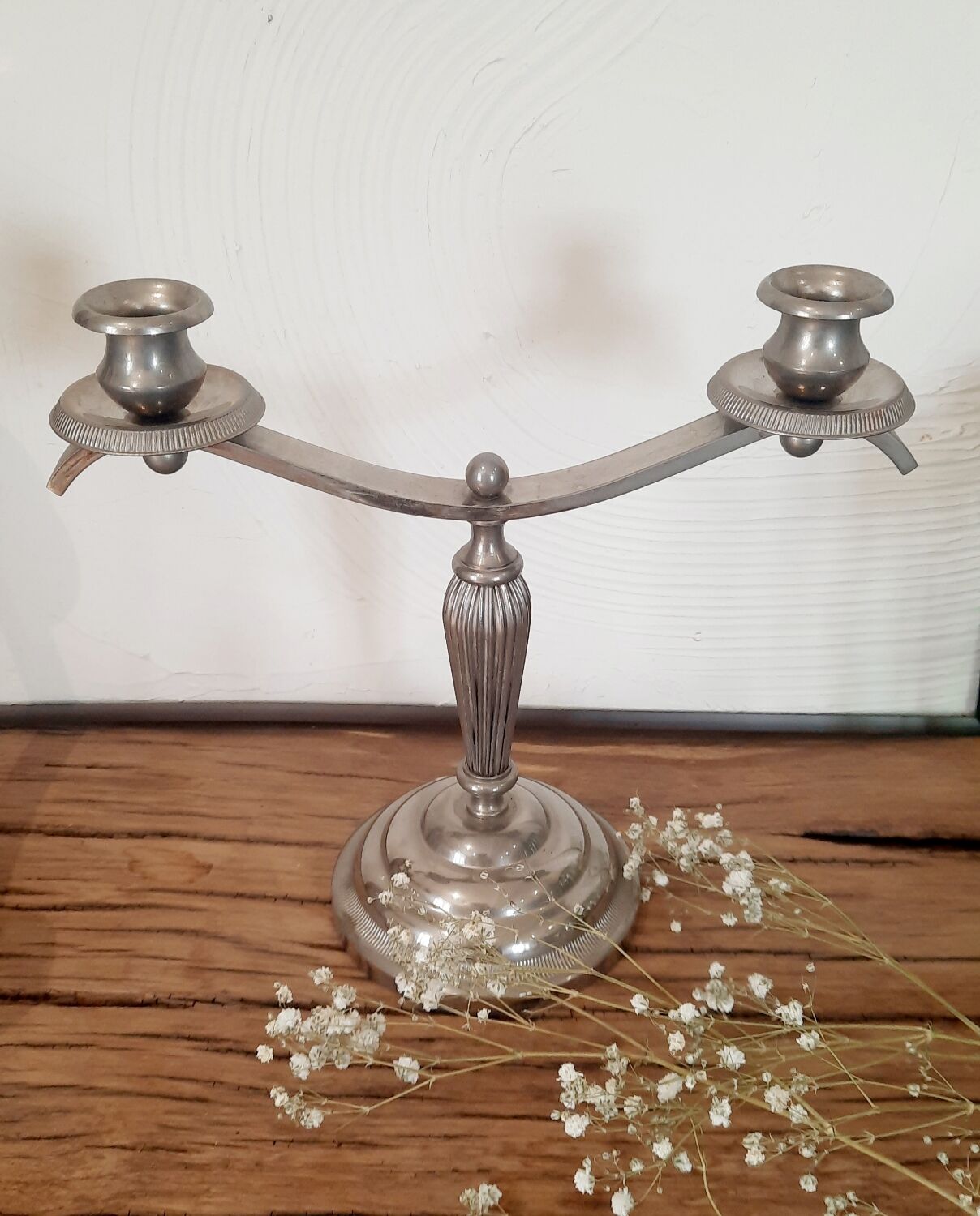 Silver metal candlesticks