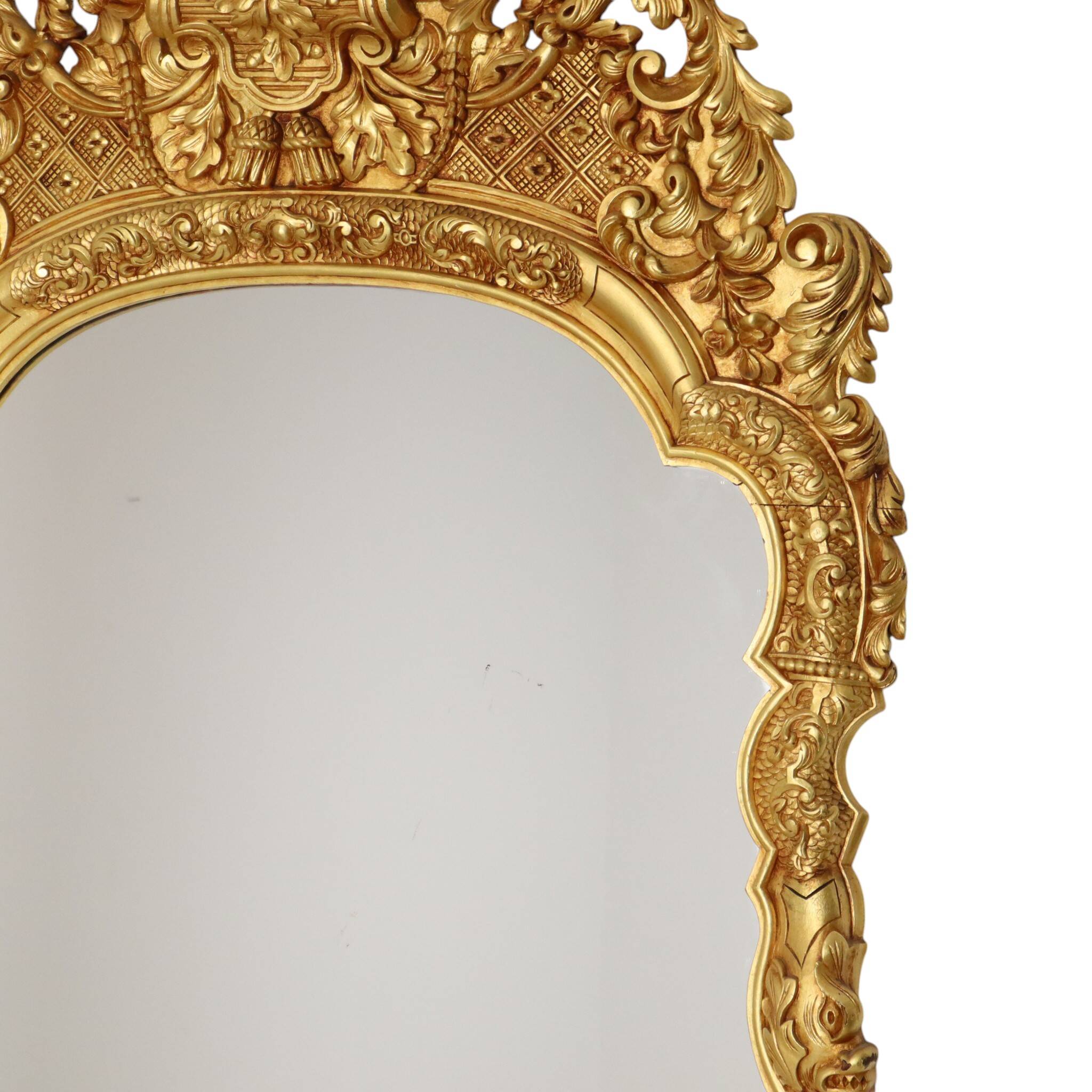 Large Classic Wooden Mirror, Rococo Style Chinoiserie, 124 cm