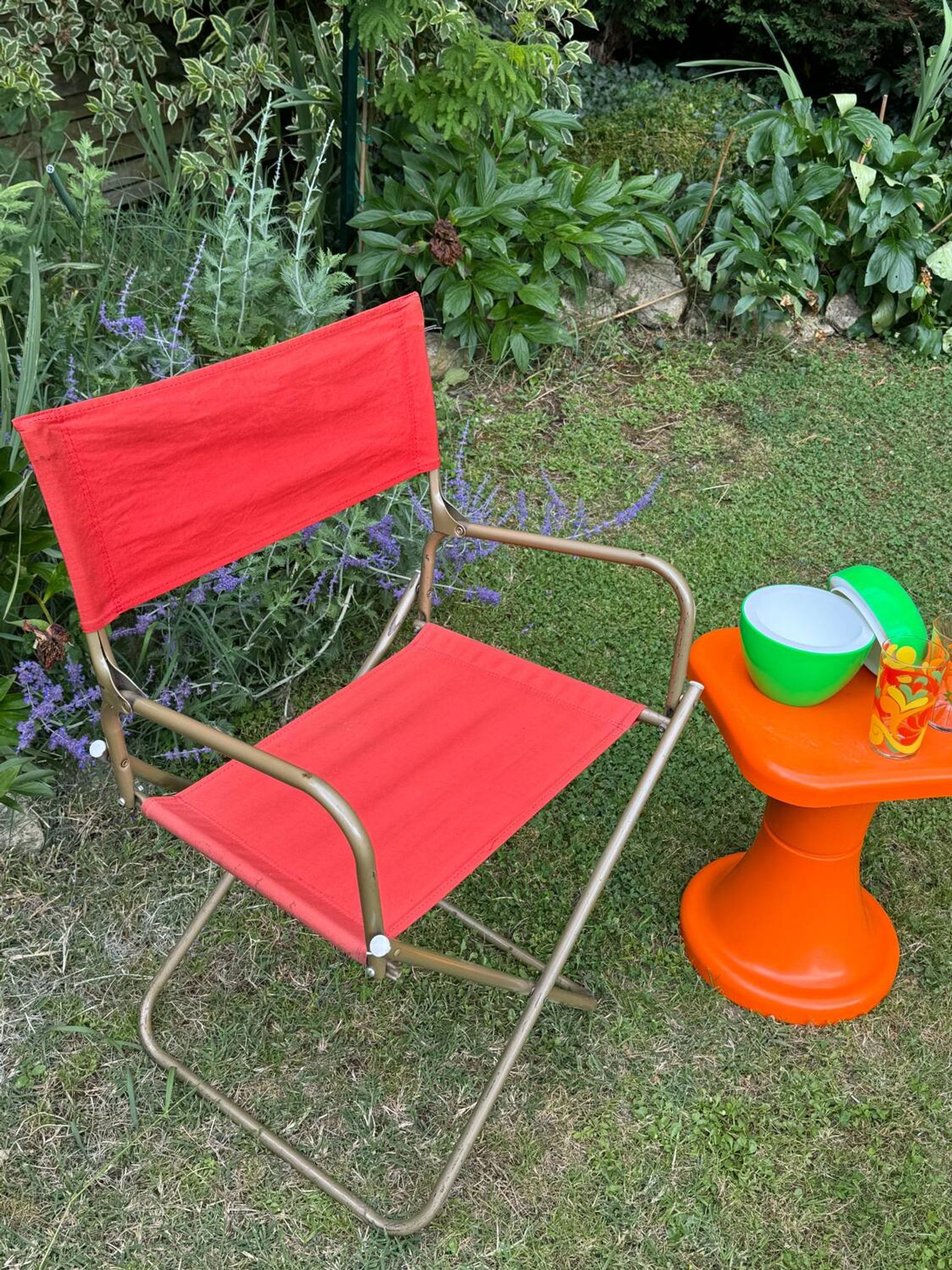 Fauteuil de camping pliant orange vintage