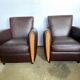 Pair of vintage brown leather club armchairs from the 70s
