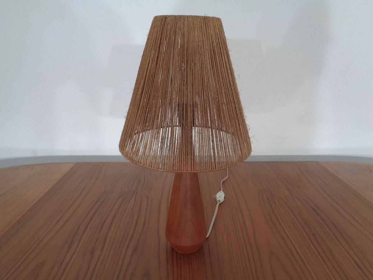 Mid-Century Danish Teak and Sisal Table Lamp, 1950s