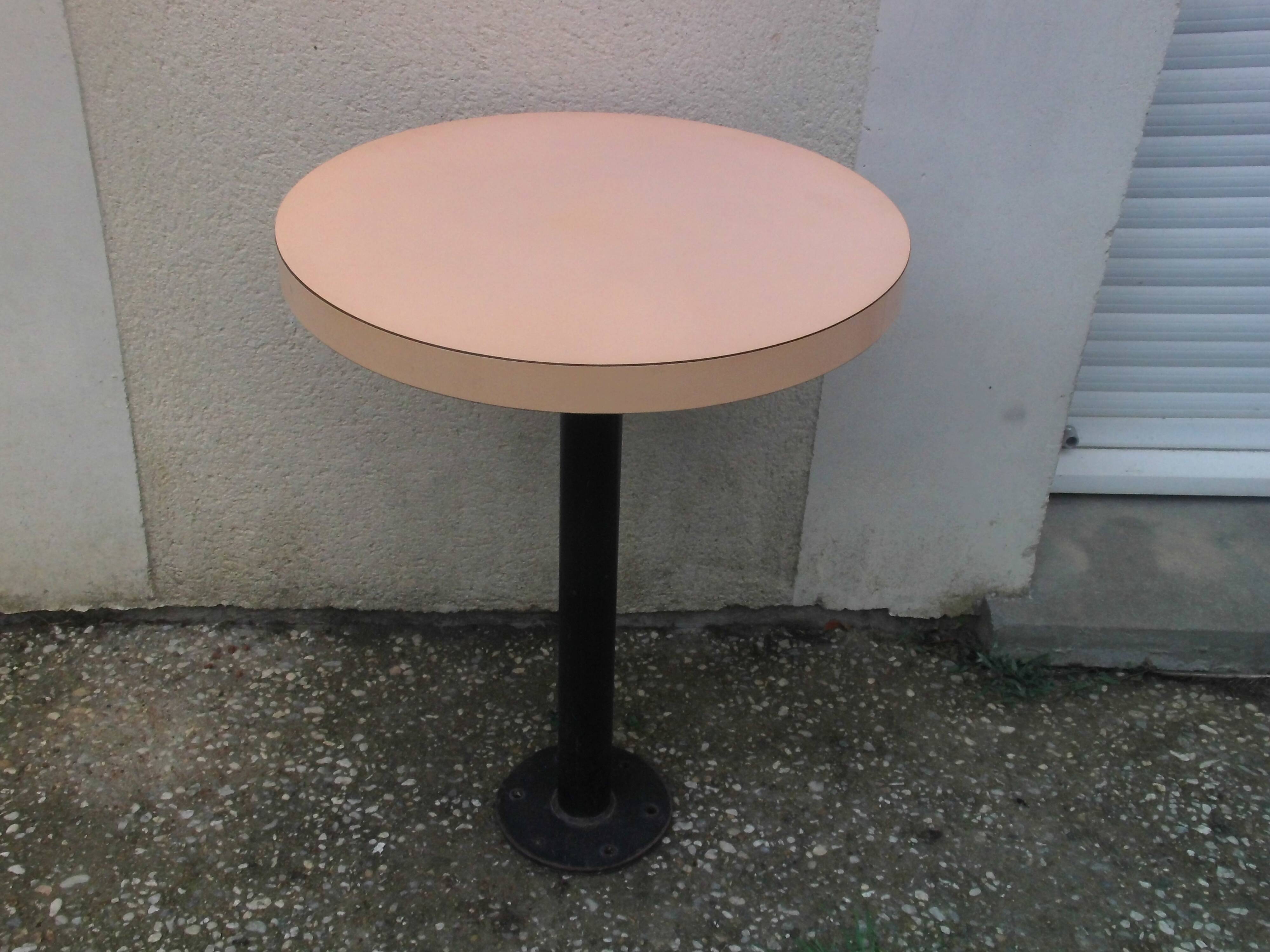 Table bistro foot metal tray formica light brown