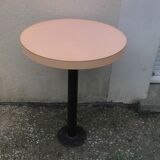 Table bistro pied métal plateau formica marron clair