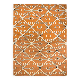 Tapis afghan contemporain motif arabesque couleur orange brique 206 x 156 cm