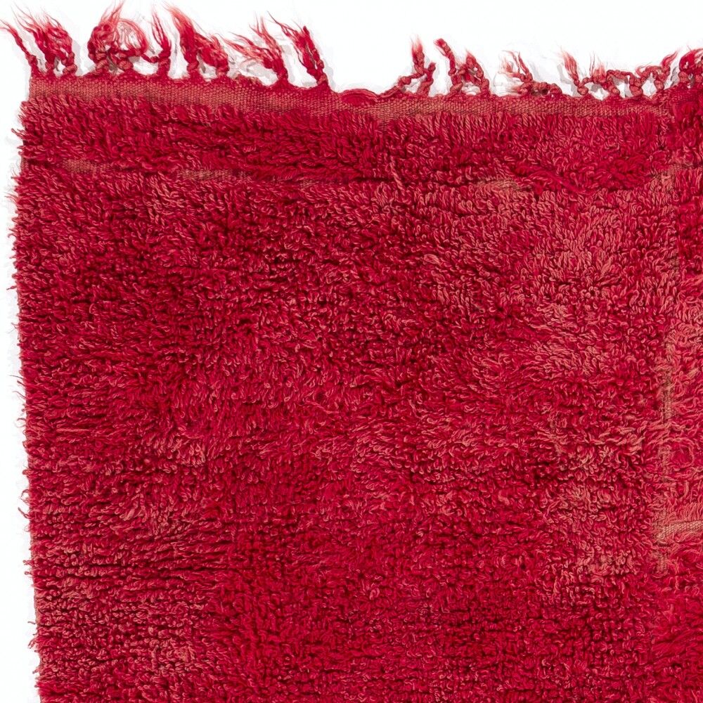 Solid Red Vintage Hand-Knotted Turkish Tulu Rug, 100% Wool