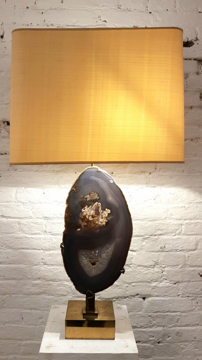 Gilded brass and agate desk lamp by Willy Daro 1980s