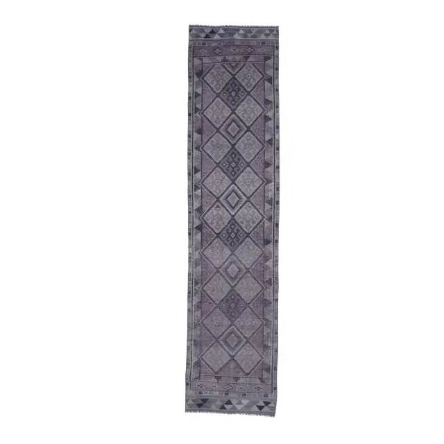 1960s purple lavender natural Turkish hand-knotted runner rug 79x331