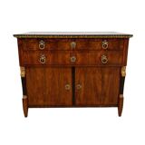 Biedermeier Chest in Walnut Veneer, Cherry, Gold Leaf & Brass, Austria, 1815