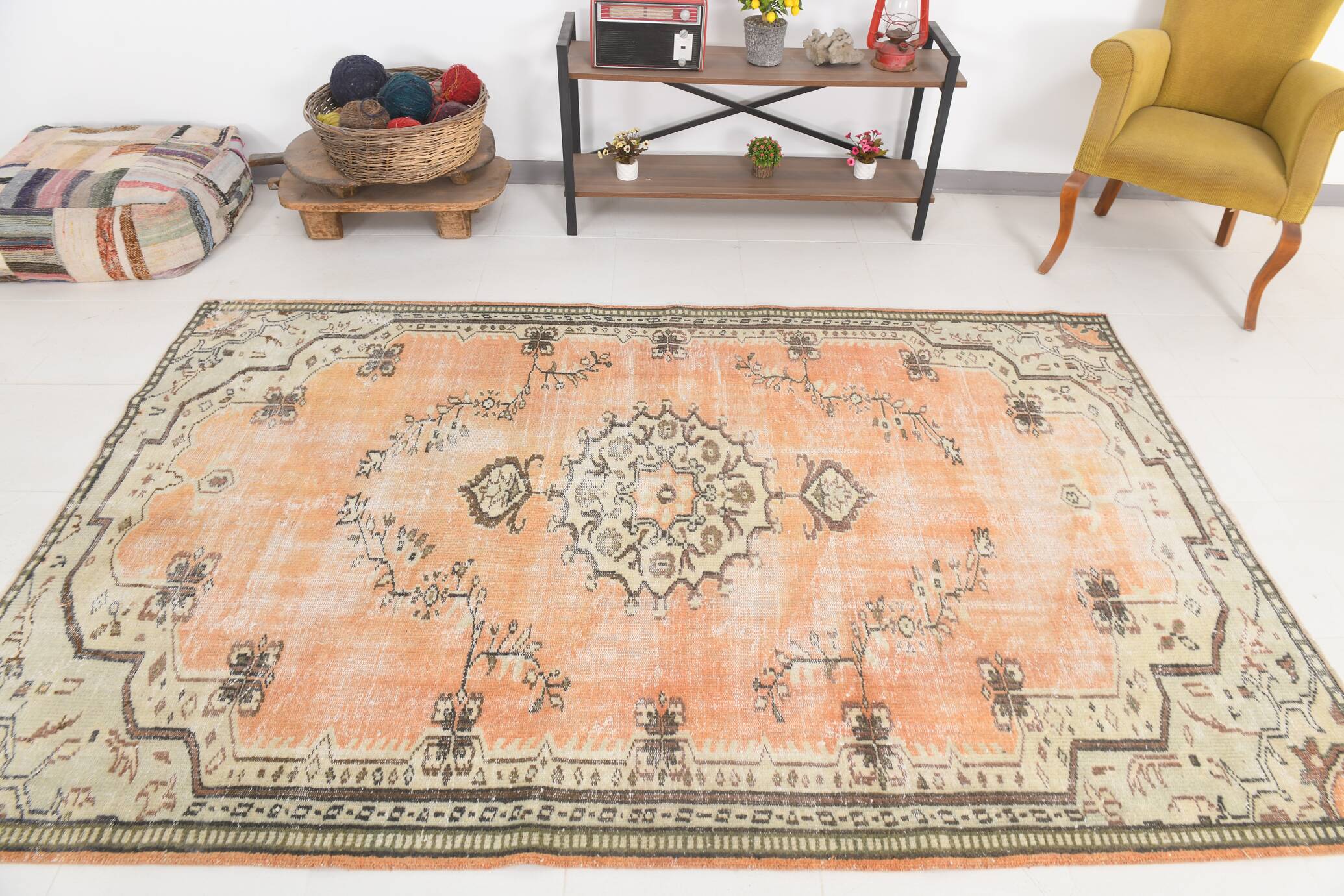 5x9 Peach Orange Antique Vintage Rug 166x263Cm SK 24342