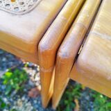 Four trendy tanned wooden chairs