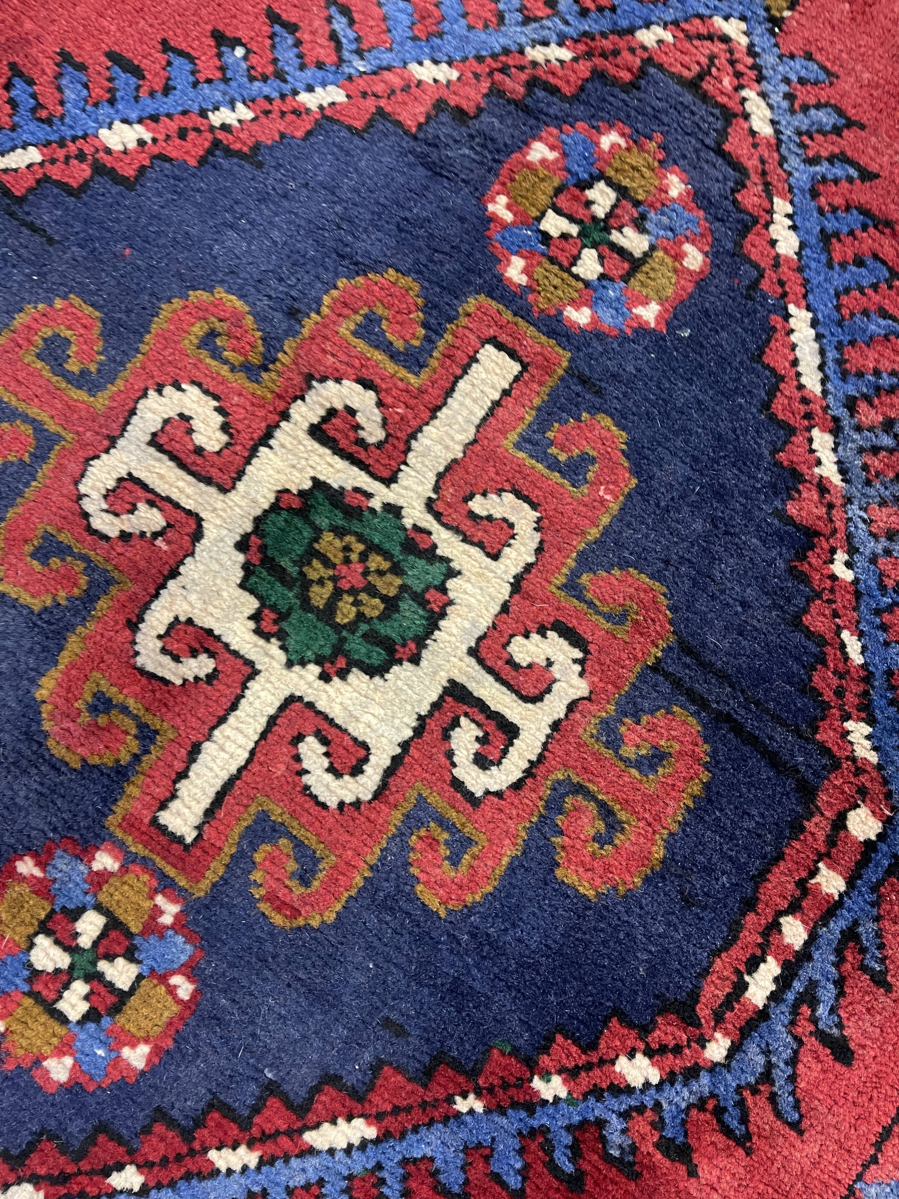 Vintage Geometric Burgundy Red Wool Runner Rug, 1950s Hand-Knotted Carpet