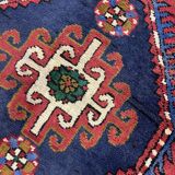 Vintage Geometric Burgundy Red Wool Runner Rug, 1950s Hand-Knotted Carpet