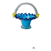 Vintage Murano glass cup with handle - blue with yellow flowers - Mid-Century design Italy 1970s - decorative glass art, elegant gift idea
