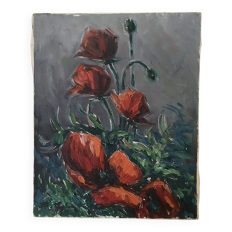 Oil on canvas poppies