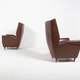 Pair of Italian Wingback Lounge armchairs Gio Ponti style, 1950's