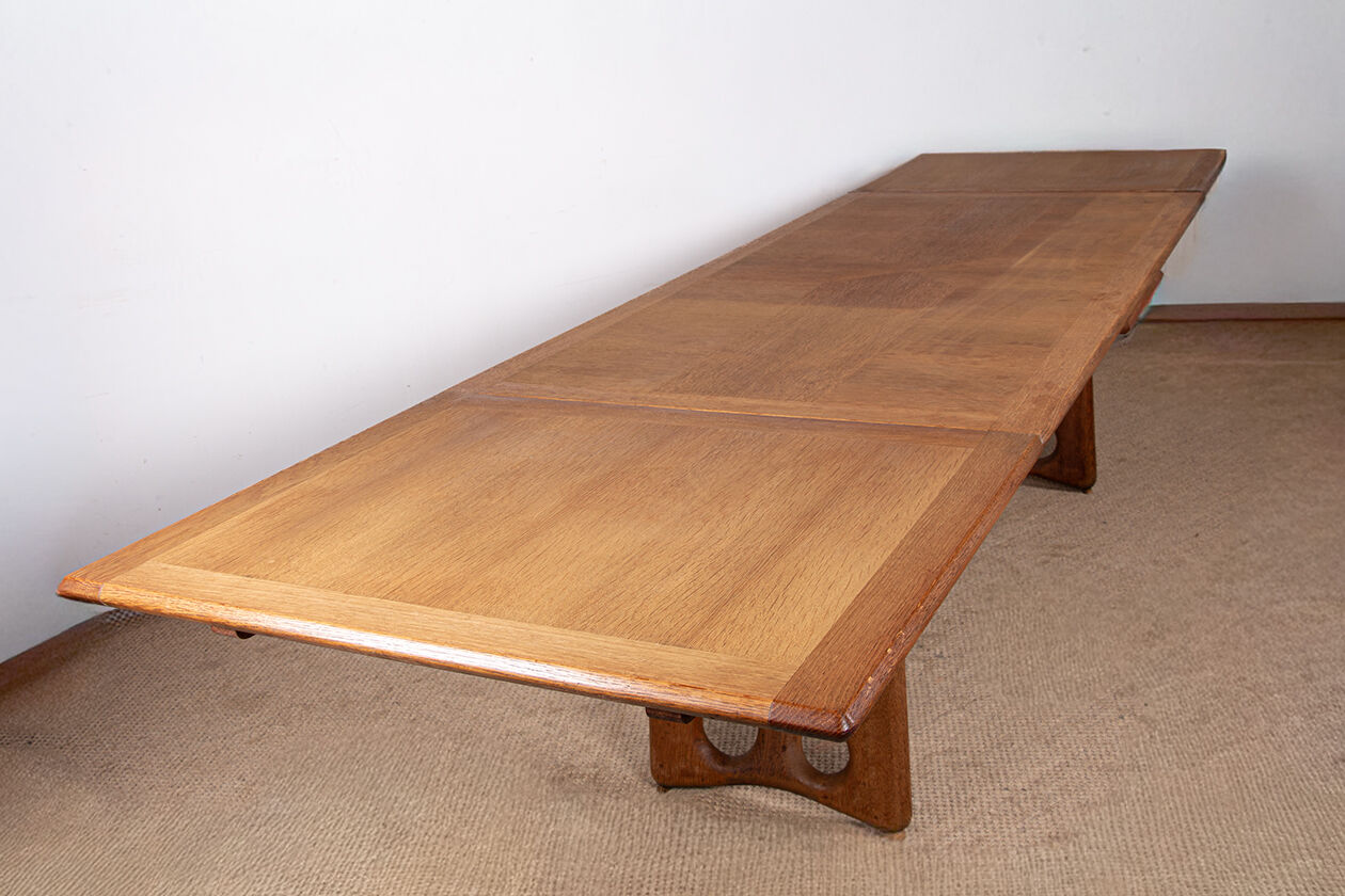 Large extendable dining table, 320 cm, in oak, Guillerme and Chambron.