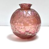 Pink Iridescent Etched Blown Glass Vase "Diaspora" by Loetz