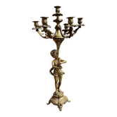 Large bronze candle holder with putti angel