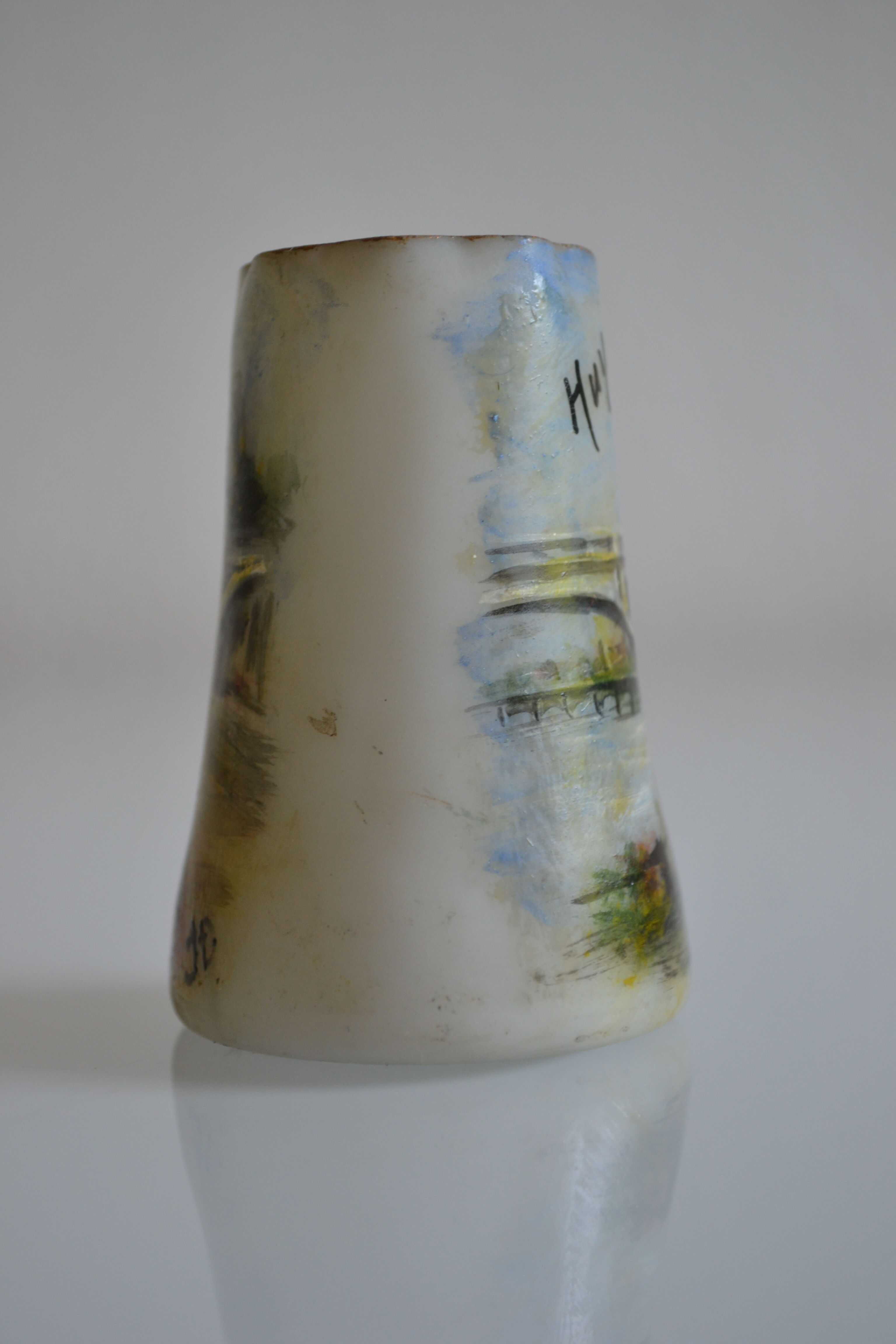 miniature vase with painted decoration from the city of Huy in Belgium