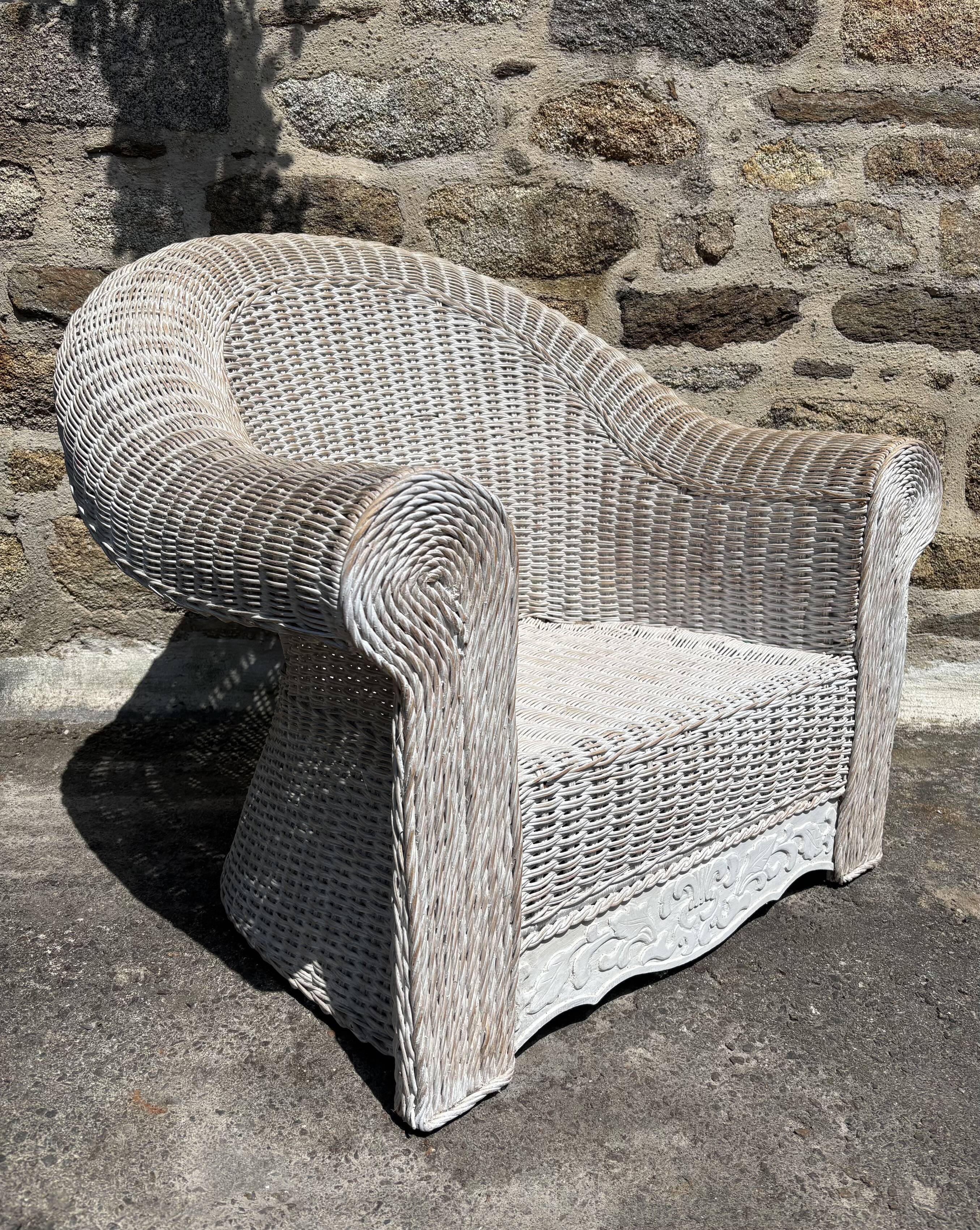 Large painted wicker armchair, 20th century, winter garden