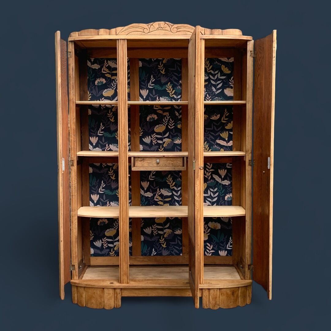 Parisian art deco wardrobe solid raw oak 1930
