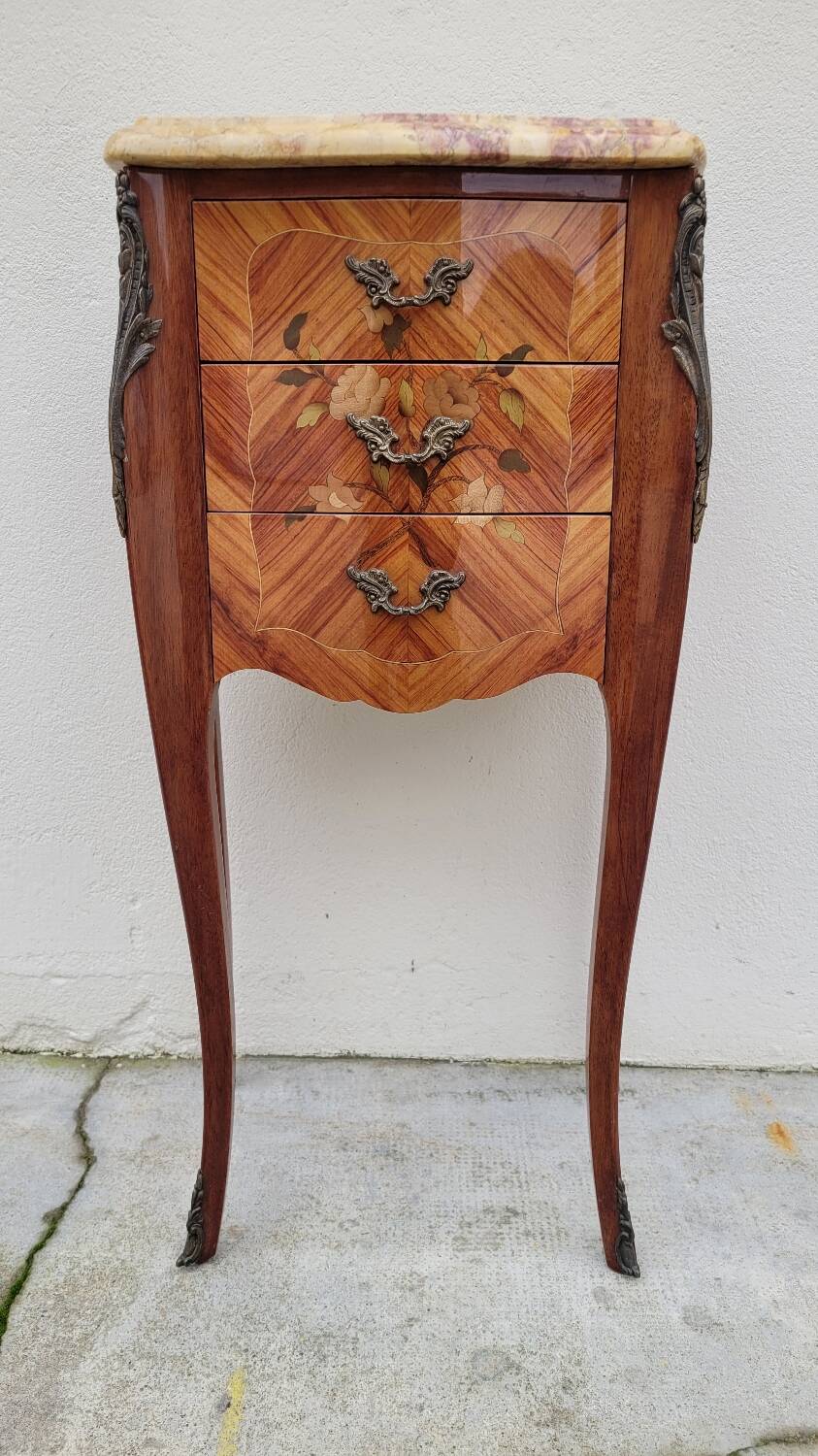 Louis xv style bedside table in rosewood marquetry