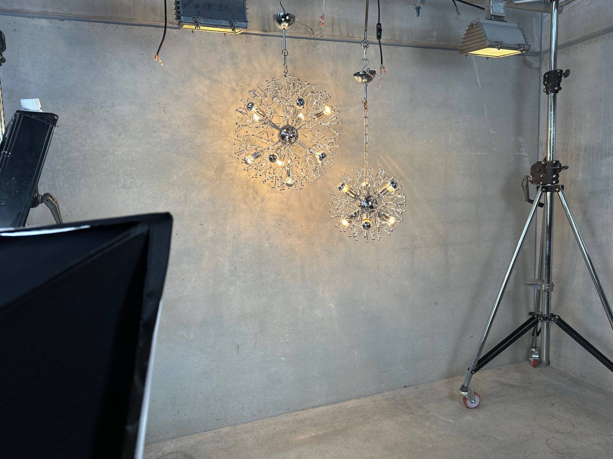 2x vintage Sputnik 'Dandelion' pendant lamp