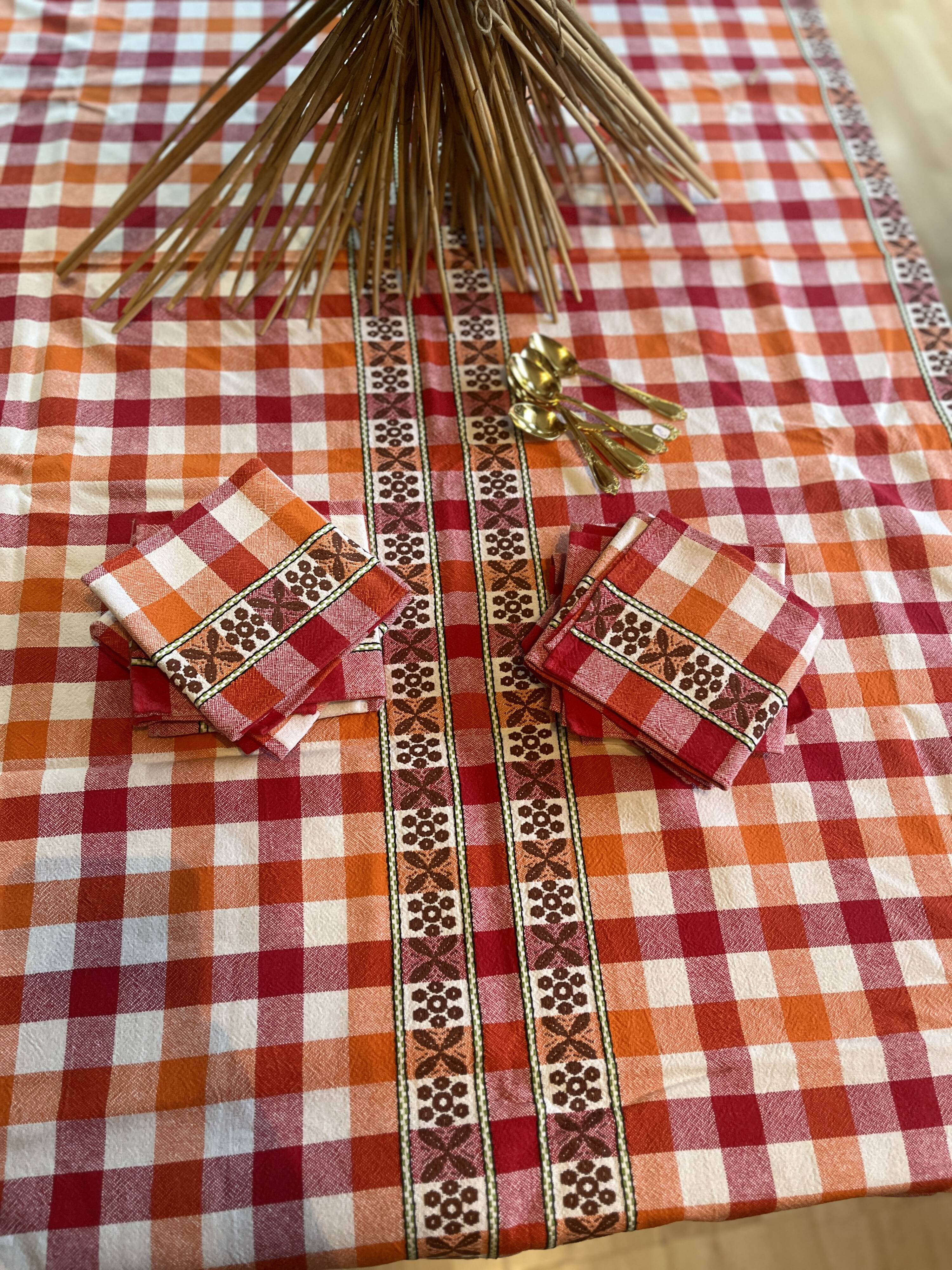 Checkered tablecloth and matching towels