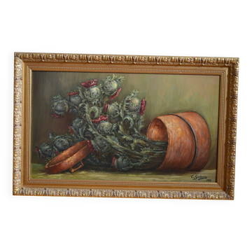 still life painting with thistles HSP signed and dated