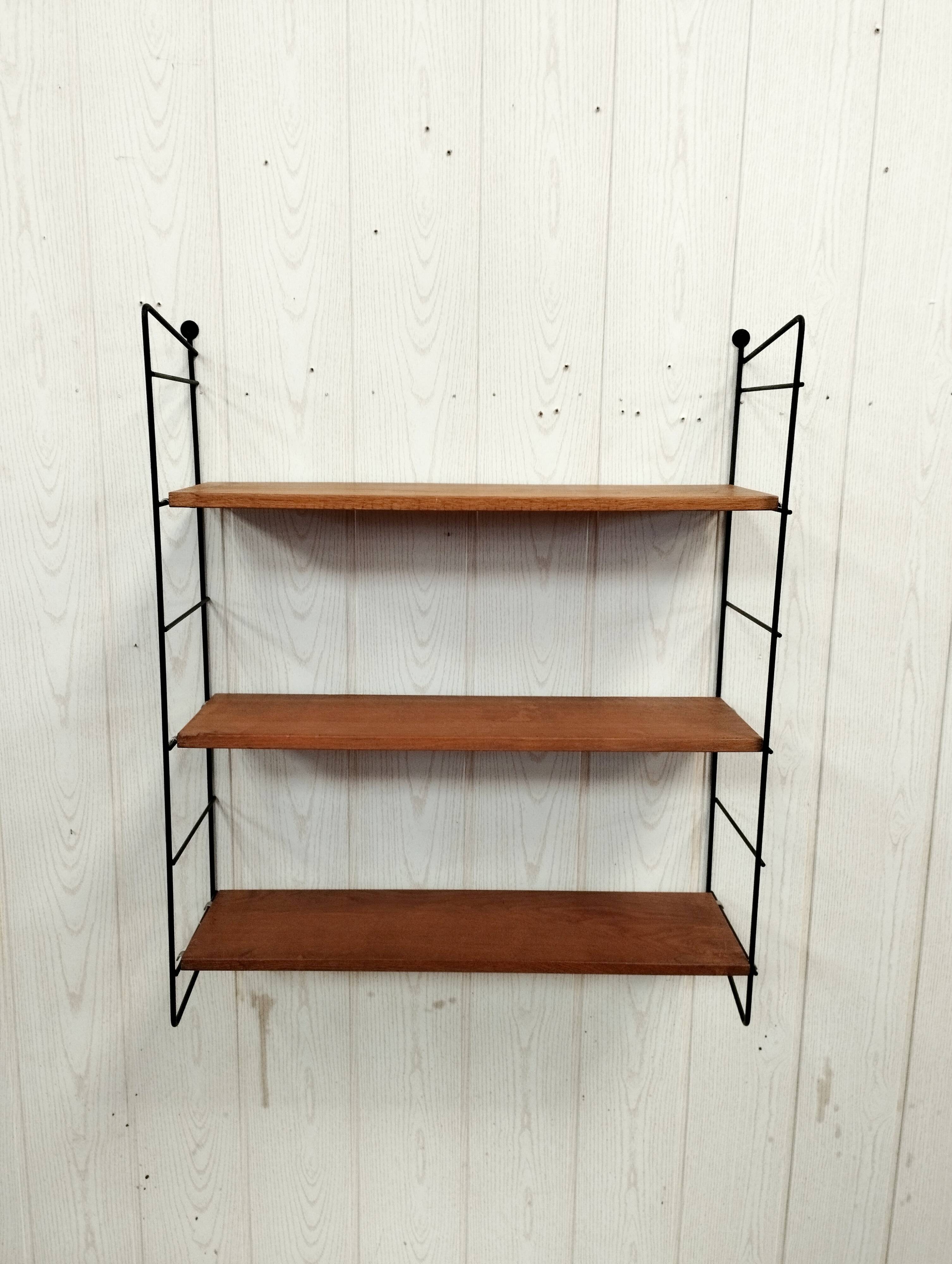 Wall shelf string wood and black metal