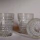 Trio of vintage whiskey glasses in pimpled glass