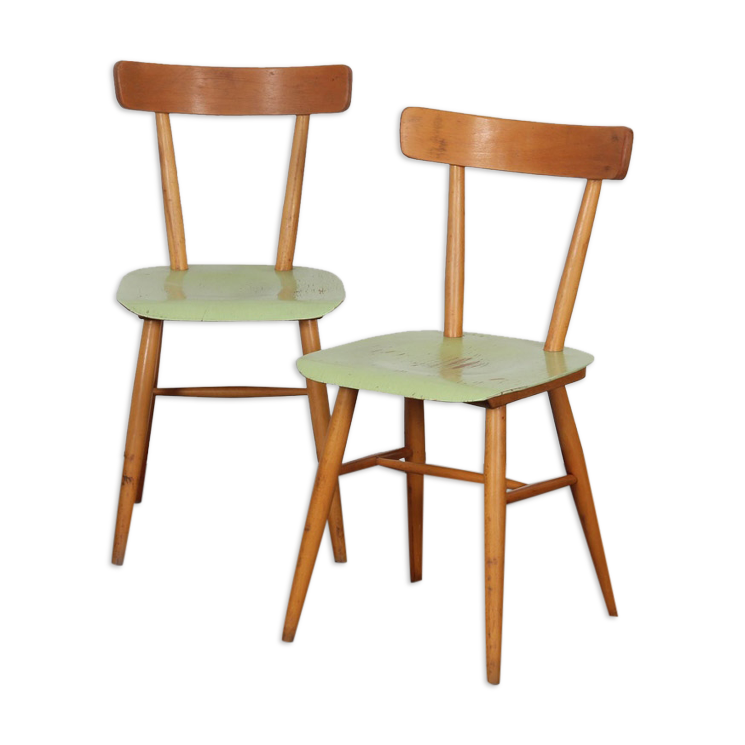 Paire chaises vertes éditées par Ton, vers 1960