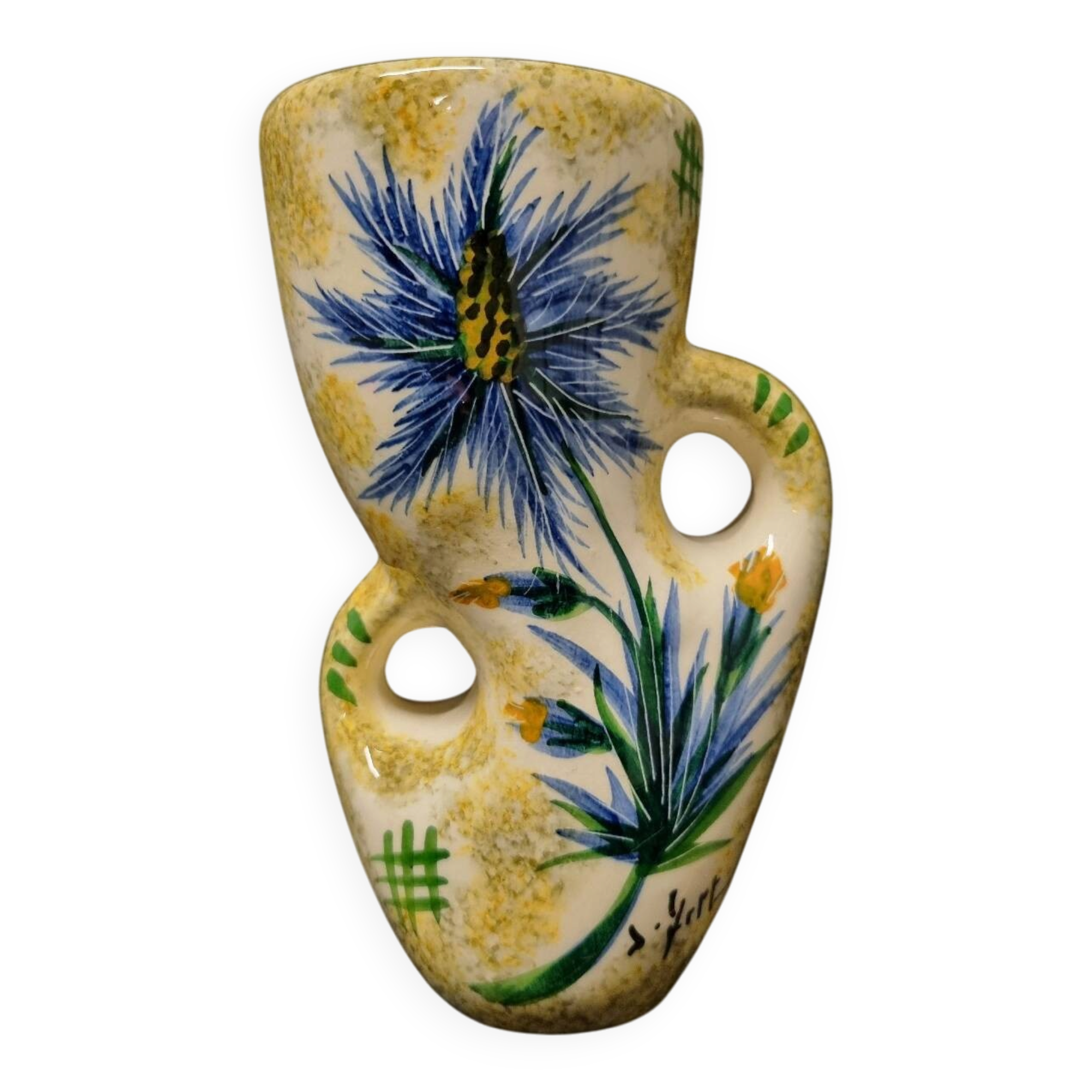 Vase J. Yell blue thistles