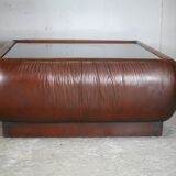 Ensemble fauteuil et table basse cuir, Italie, circa 1970. space age