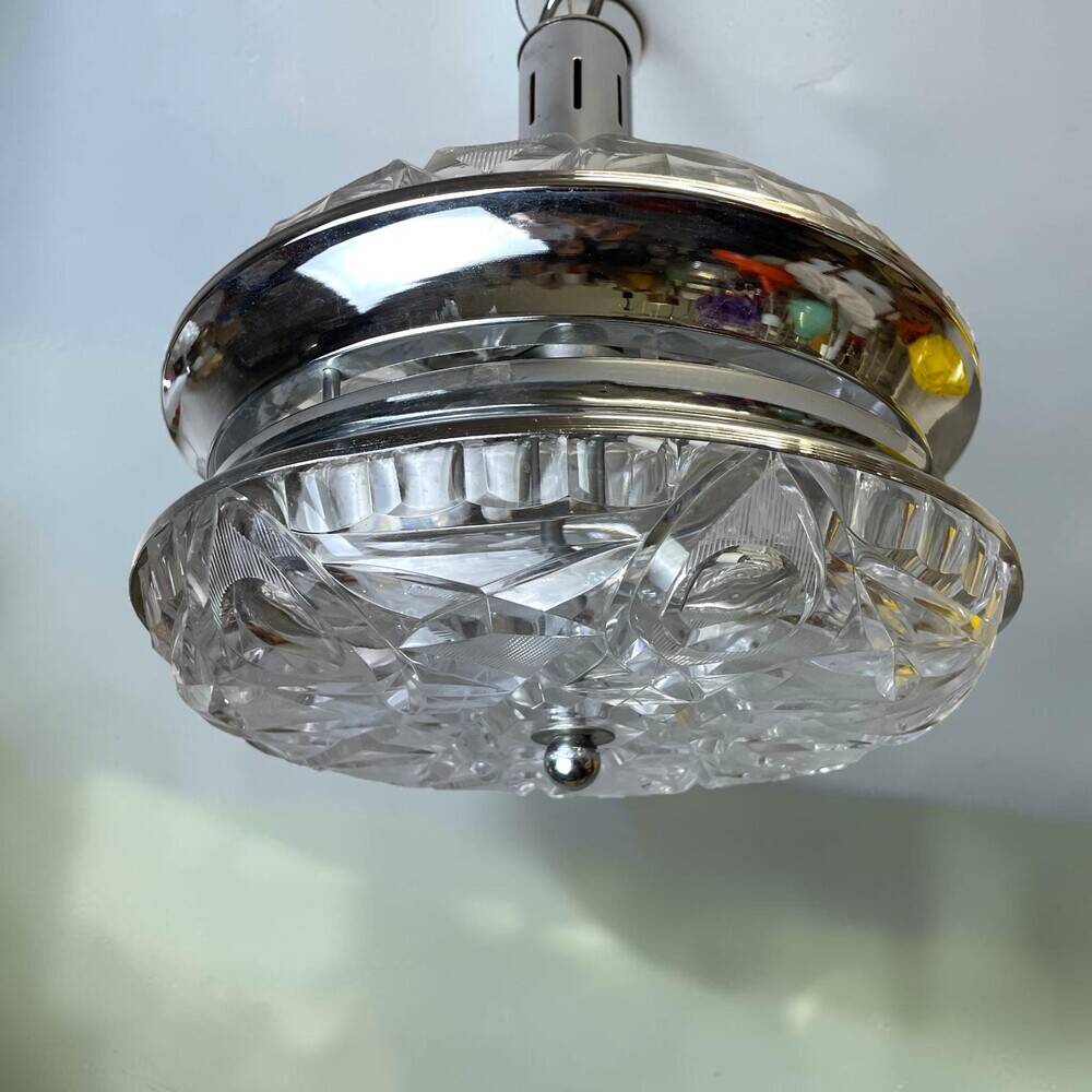 Mid Century Italian Modern glass and chrome hanging lamp