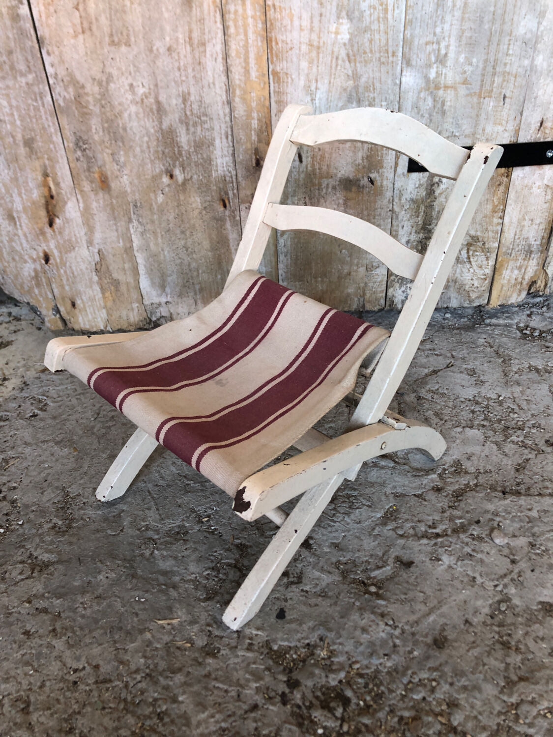 Chaise pliante enfant bebe bois et assise tissu vintage