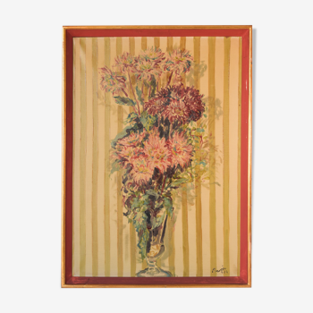 Fleurs dans un vase - huile sur toile