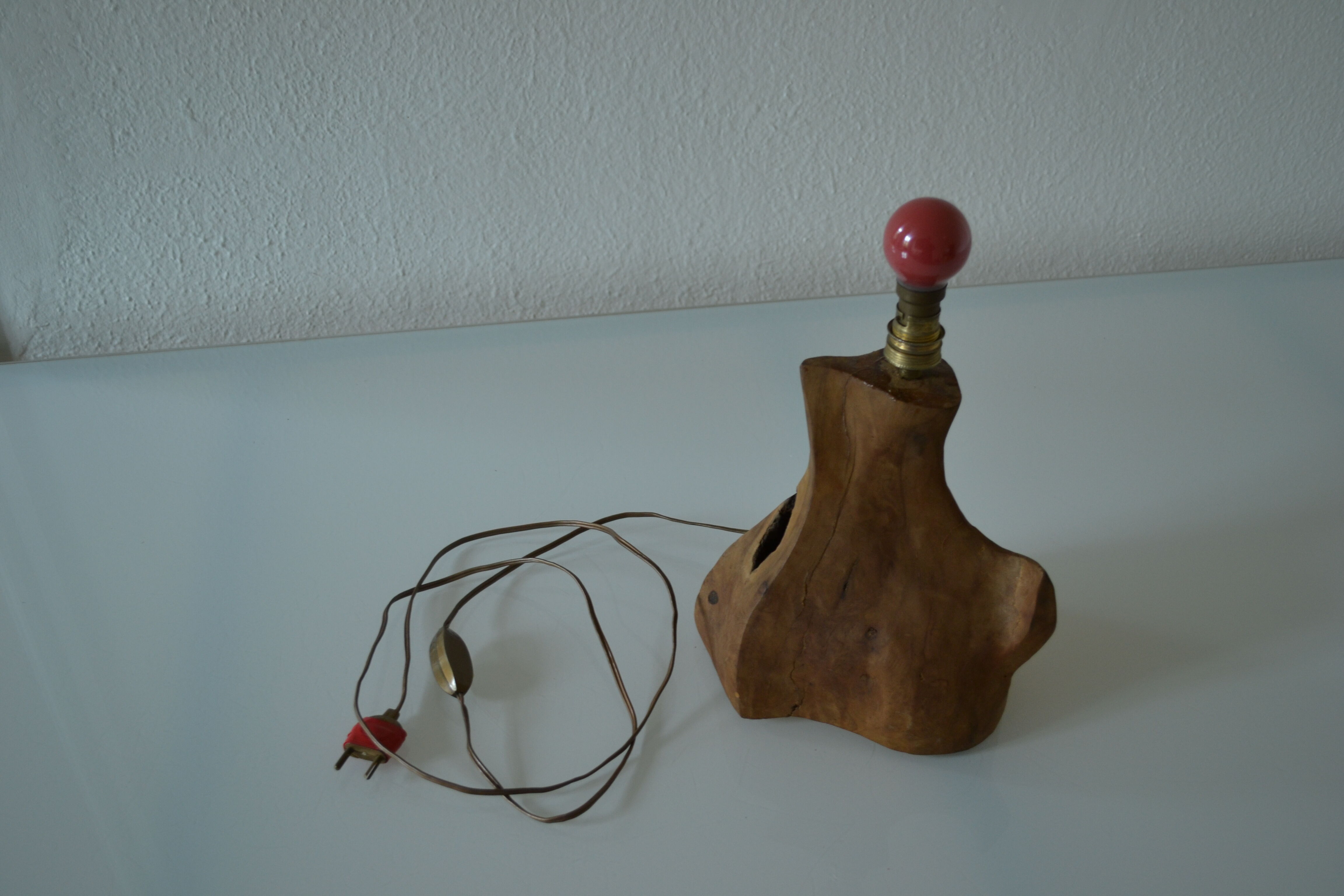 Modernist brutalist lamp free form years 60 olive wood