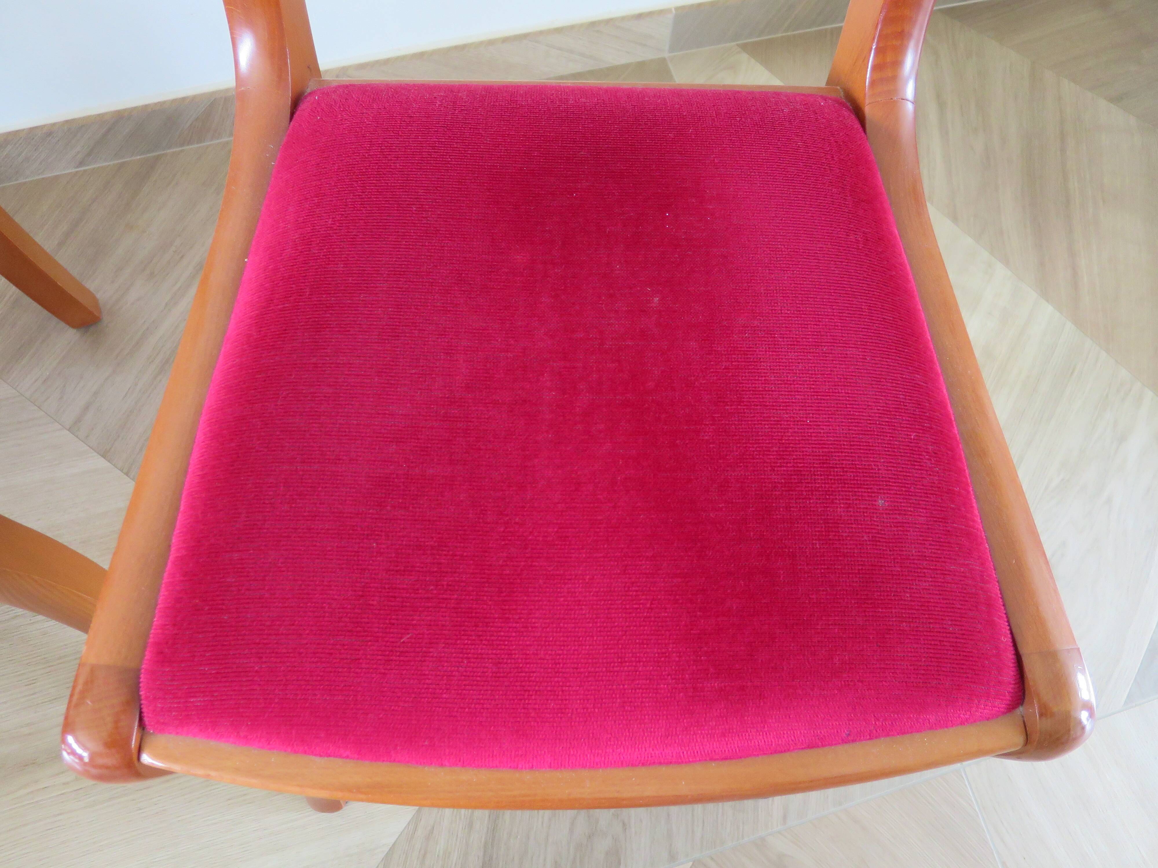 Solid cherry wood chairs and red velvet seat - Set of 4 - Louis Philippe style