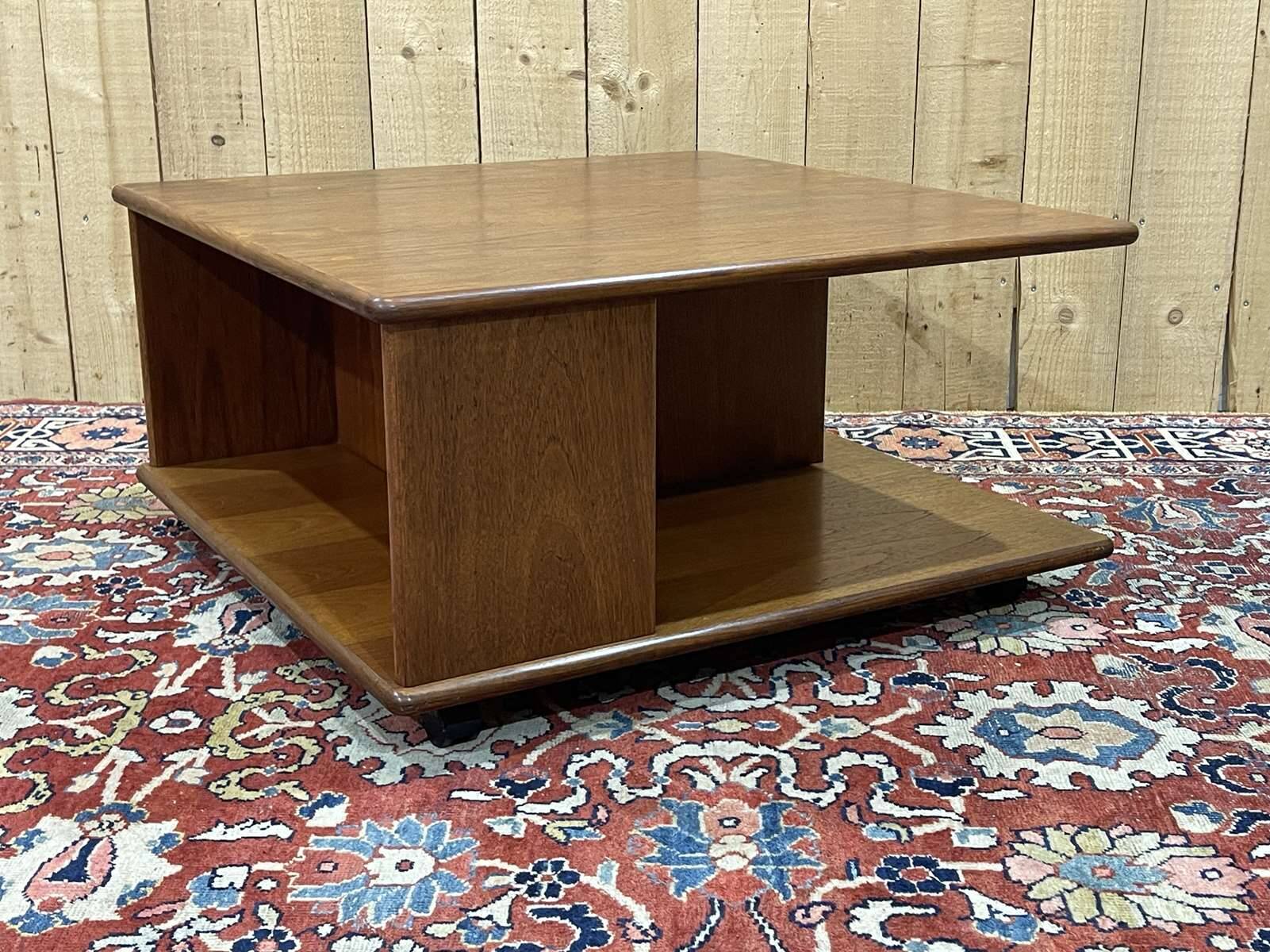 Square teak coffee table on wheels from the 70s by G-Plan